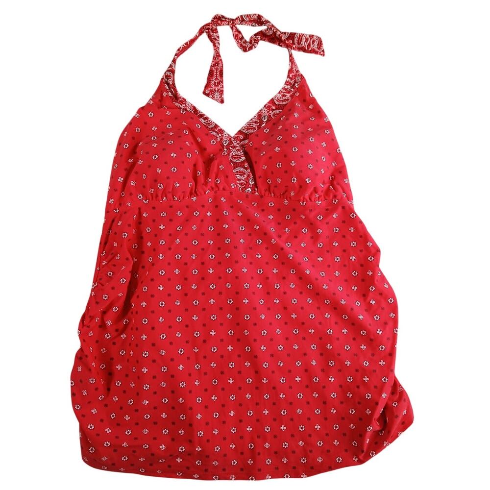 Liz Lange Maternity Swim Tankini Top Womens XL Red Floral Halter Swimsuit Padded